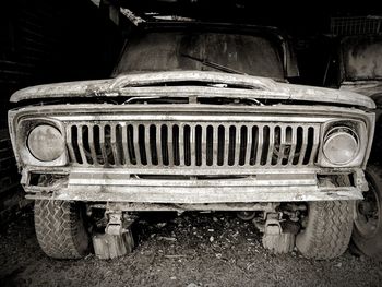 Close-up of abandoned car