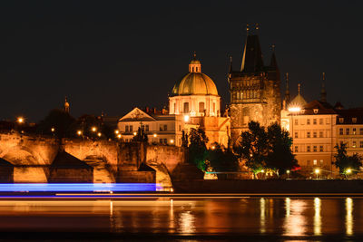 Illuminated buildings in city at night