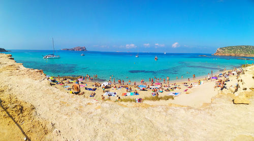 Panorama of the maritime beach of cala comte in ibiza in balearic island