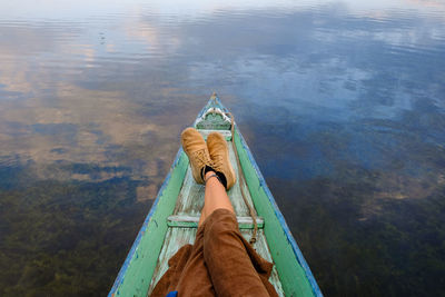 Low section of person in boat on lake