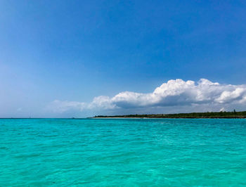 Scenic view of sea against blue sky