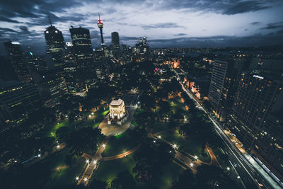 City lit up at night