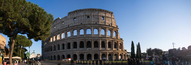 View of historical building against clear blue sky
