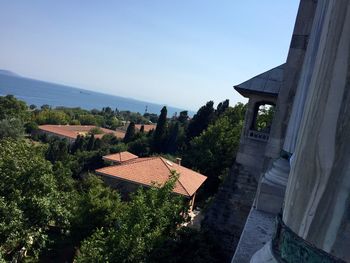 Built structures against clear sky