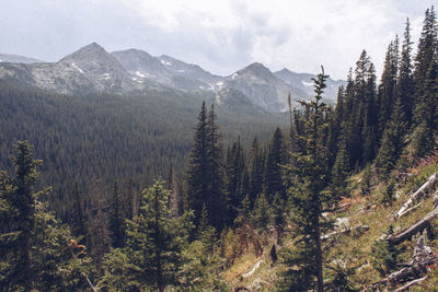 Scenic view of mountains against cloudy sky