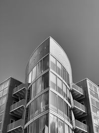 Low angle view of modern building against clear sky