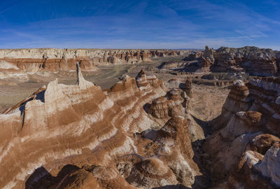 Aerial panoramas of desert landscape of coal mine canyon near tu
