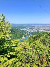 Scenic view of landscape against clear blue sky