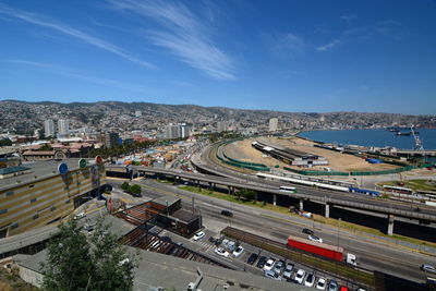 High angle view of cityscape against sky