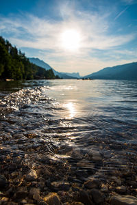 Scenic view of lake against sky during sunset