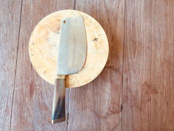 High angle view of bread on cutting board