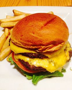 Close-up of burger on table