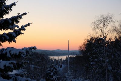 Scenic view of landscape against clear sky during winter