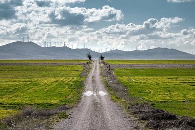 Road amidst field against sky
