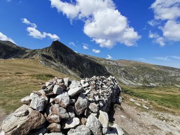 Scenic view of rocky mountains against sky