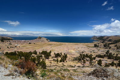 Scenic view of landscape against blue sky