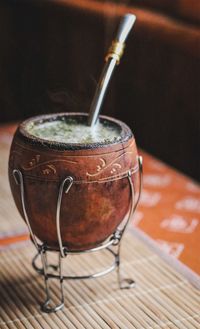 Close-up of yerba mate on table