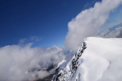 Scenic view of snow covered mountains against sky