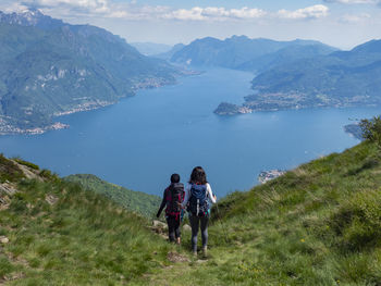 Trekking scene on lake como alps