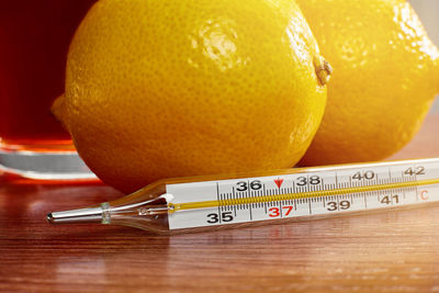 Close-up of orange on table