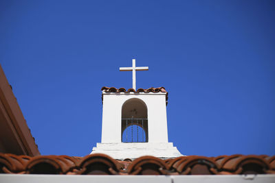 High section of cross against clear blue sky