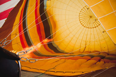 Low angle view of multi colored hot air balloon