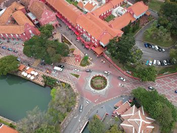 High angle view of town against sky