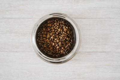 High angle view of coffee beans on table