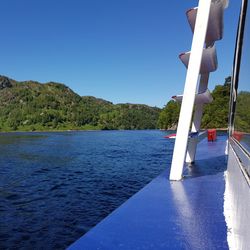 Scenic view of lake against clear blue sky