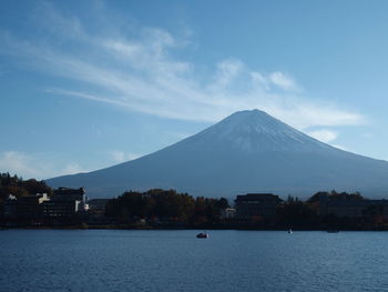 Scenic view of snowcapped mountain against cloudy sky