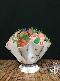 High angle view of multi colored candies on table
