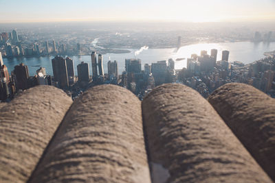 High angle view of modern buildings in city