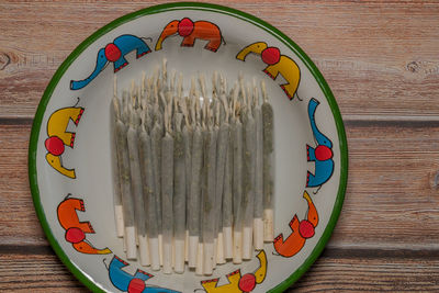 High angle view of food on table