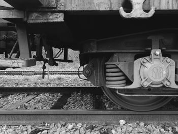 Close-up of train on railroad track