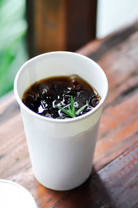 High angle view of coffee on table