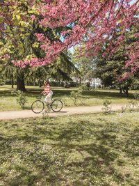 Person riding bicycle in park