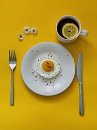 High angle view of breakfast on table