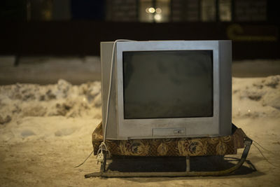 Close-up of old television set