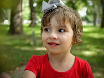 Close-up of girl at park