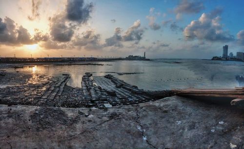 Scenic view of sea against cloudy sky