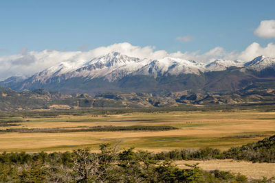 Scenic view of snowcapped mountains against sky