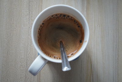 High angle view of coffee on table