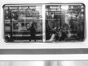 Road seen through glass window