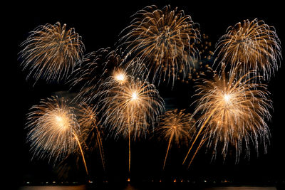 Low angle view of firework display at night