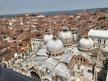 High angle view of buildings in city