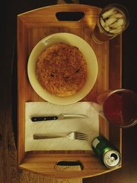 High angle view of breakfast on table
