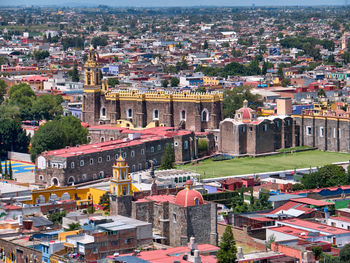 High angle view of buildings in city