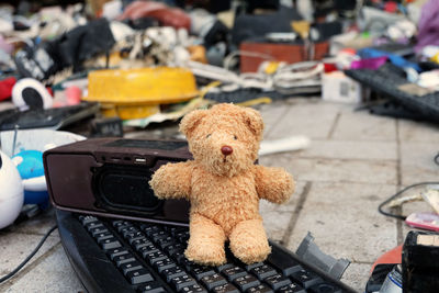 Close-up of abandoned toy car