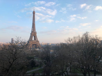 Low angle view of eiffel tower against sky