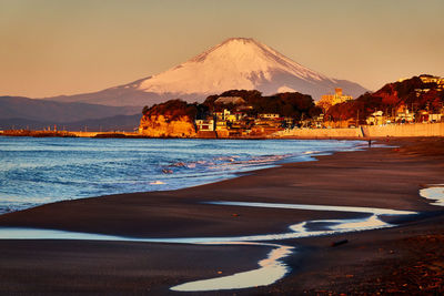 Scenic view of beach during winter in the morning